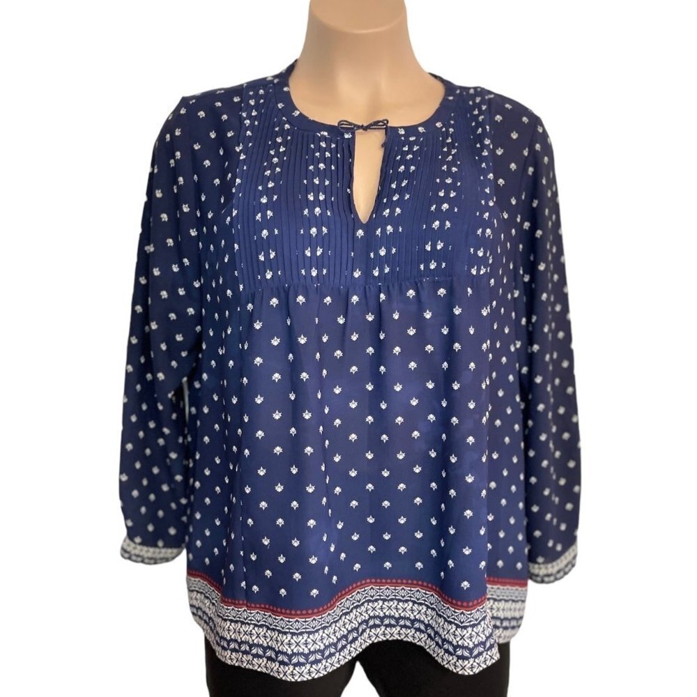 NYDJ LOS ANGELES Women's Split Neck 70's Style Smock Tunic Top XL Multicolor